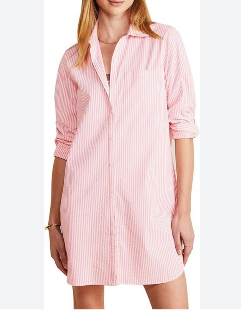 Max Studio Pink and White Striped Sleep Shirt
